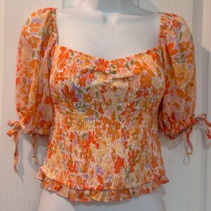 NWT Promesa Orange Floral Chiffon Peasant